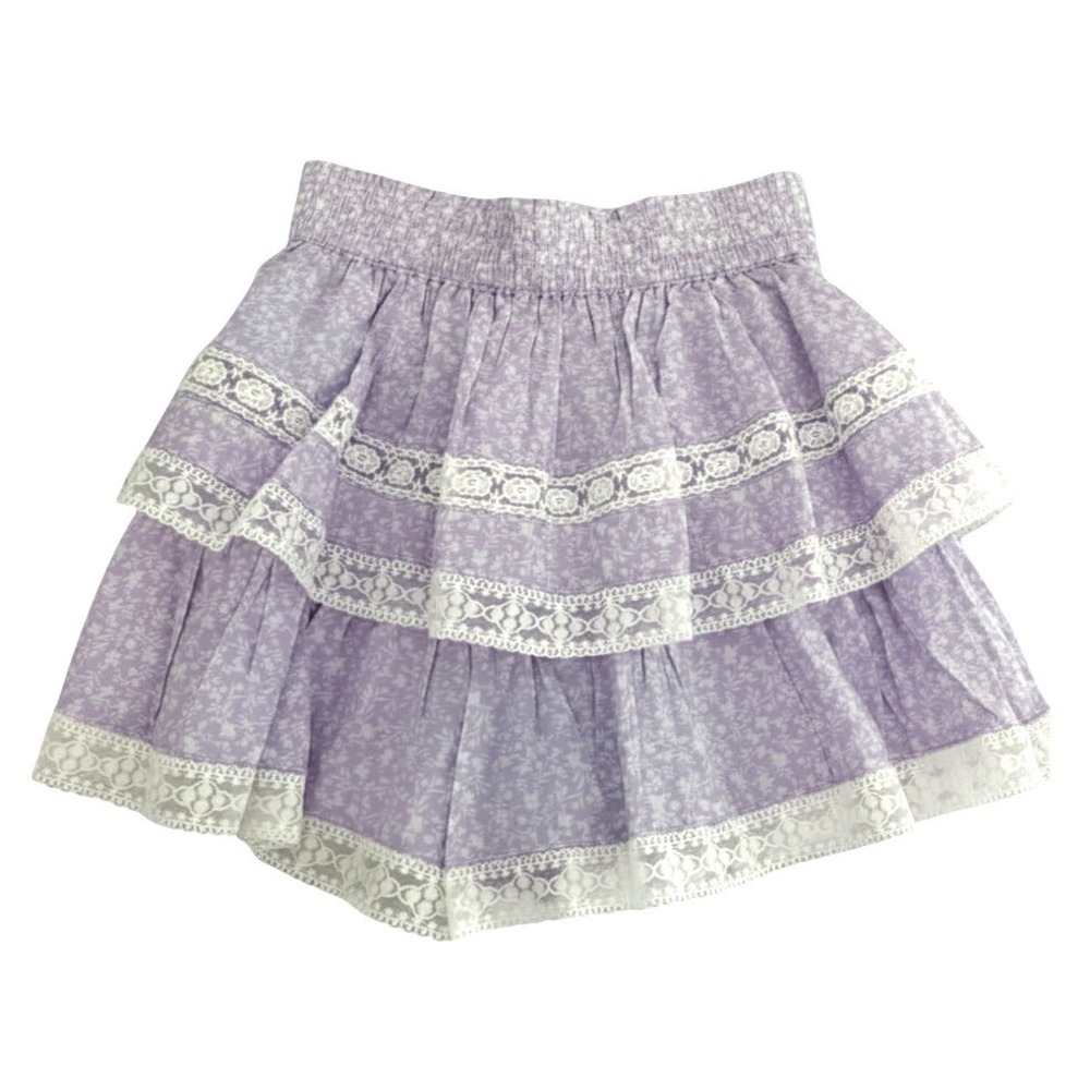 ALTAR'D STATE Winnie Ruffle Shorts LILAC FLORAL w/WHITE LACE Tiered Layered XL